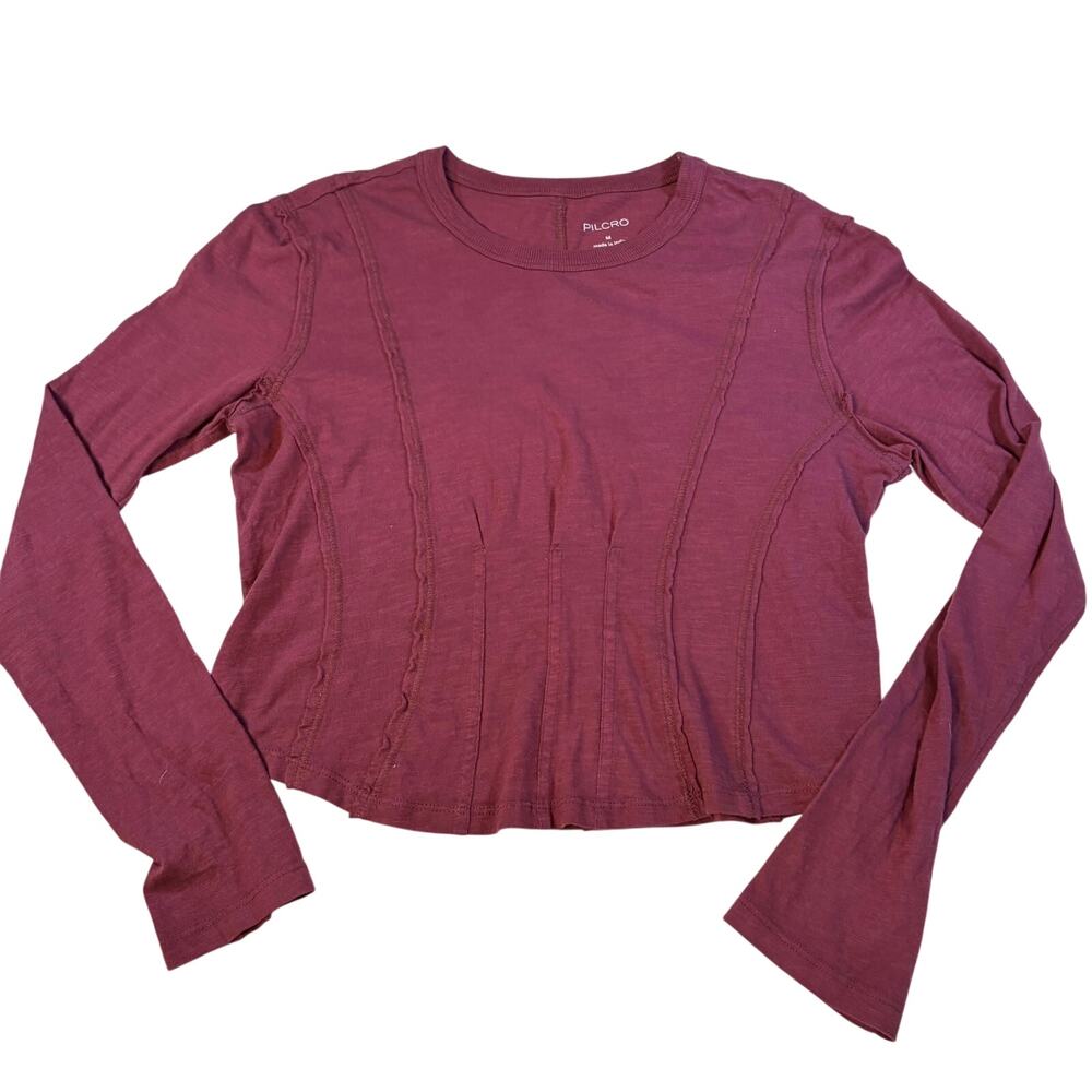 Pilcro Anthropologie womens maroon long sleeve T shirt. Size M. Fitted stitching